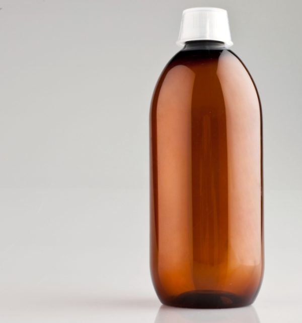 500ml GB PET amber bottle with 24mm tamper evident cap with cup